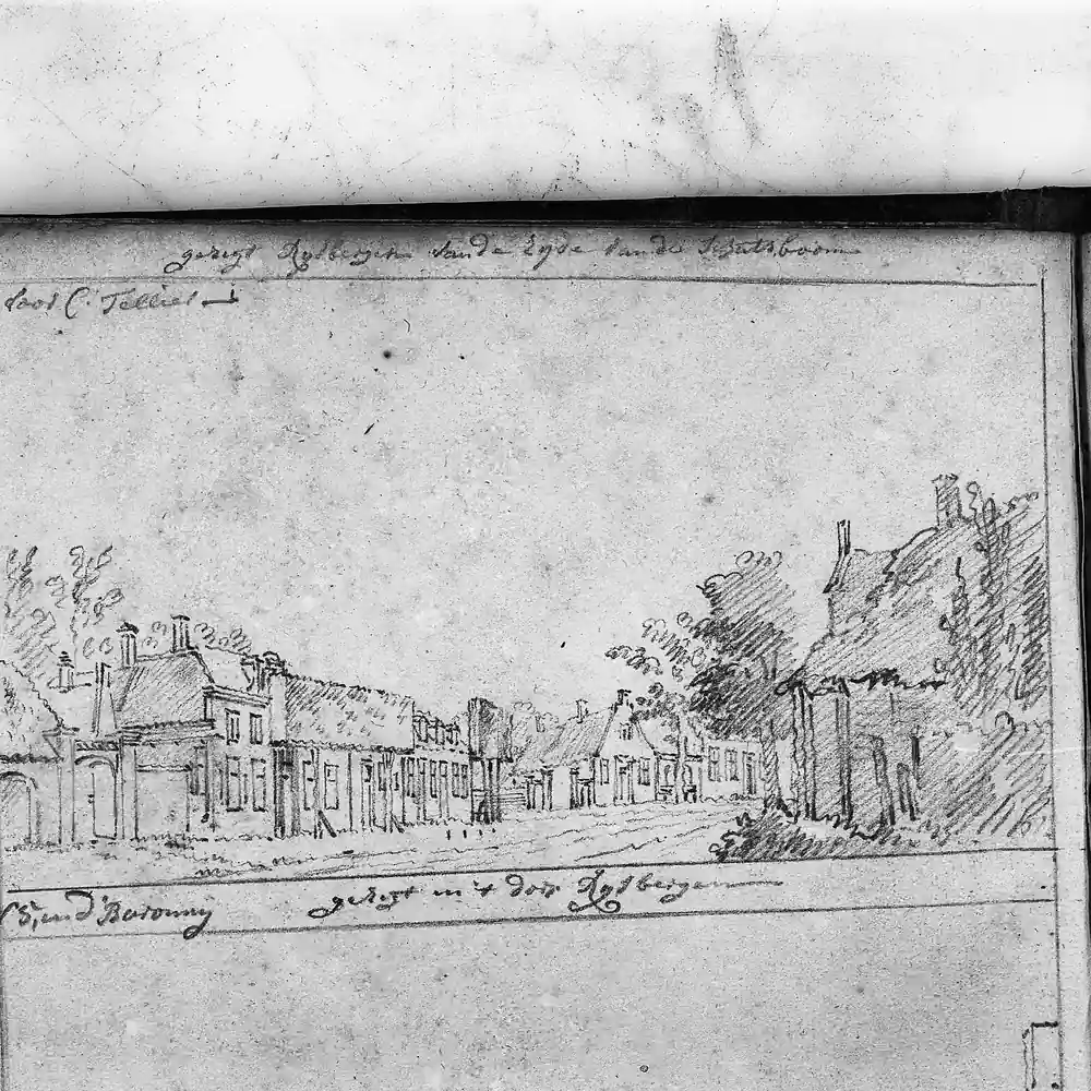 Een dorpsgezicht van Rijsbergen op een oude tekening: rijscholen in Rijsbergen vergelijken