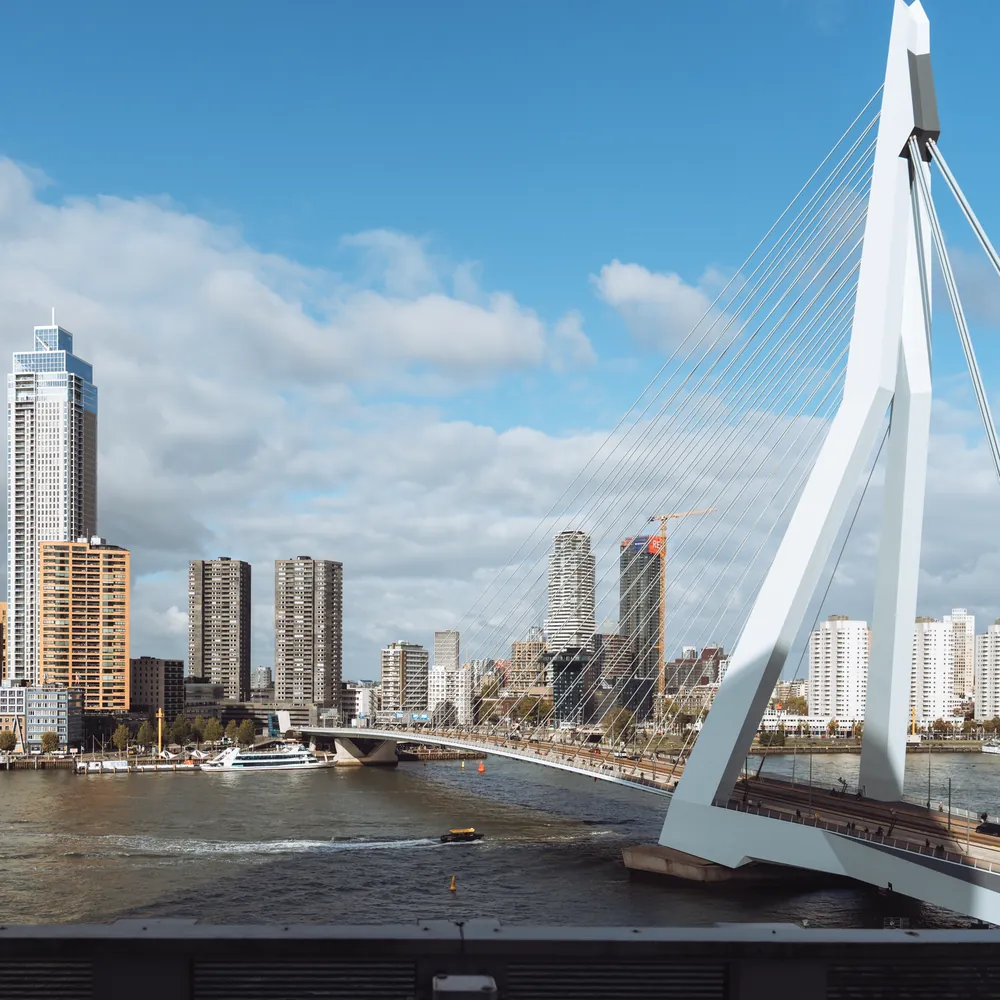 De Erasmusbrug en de skyline van Rotterdam: alle rijscholen in Rotterdam op een rij